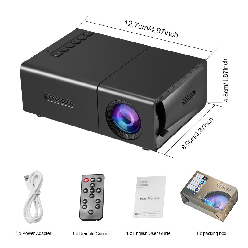 YG300 Mini Pocket Projector | USB, HDMI,Type-C | Connects with Power Bank | Built-in Audio Speakers | Home Cinema |