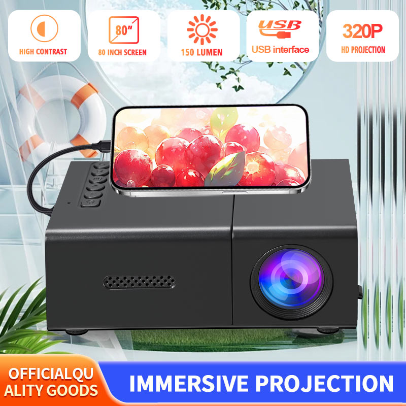 YG300 Mini Pocket Projector | USB, HDMI,Type-C | Connects with Power Bank | Built-in Audio Speakers | Home Cinema |