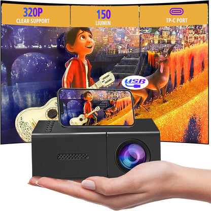 YG300 Mini Pocket Projector | USB, HDMI,Type-C | Connects with Power Bank | Built-in Audio Speakers | Home Cinema |