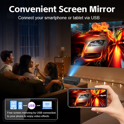 YG300 Mini Pocket Projector | USB, HDMI,Type-C | Connects with Power Bank | Built-in Audio Speakers | Home Cinema |