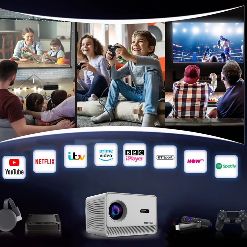 M10 Plus: Mini LED Projector with Android 11.0, BT, Built-in Speaker, HDMI, Remote Control, 200 ANSI Lumens Brightness, Ideal for Home Cinema and Presentations