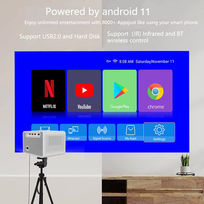 M10 Plus: Mini LED Projector with Android 11.0, BT, Built-in Speaker, HDMI, Remote Control, 200 ANSI Lumens Brightness, Ideal for Home Cinema and Presentations